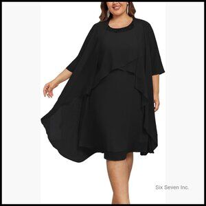 Plus Size 2 Piece Dress with Jacket, Polyester Viscose, Formal Wedding Guest